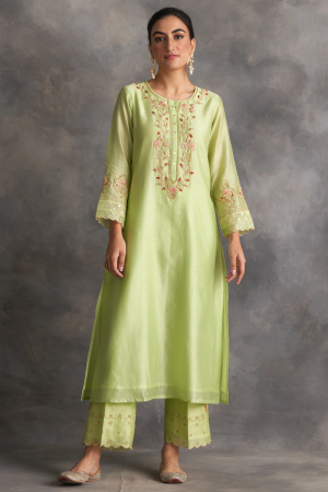 light green silk chanderi kurta and pants