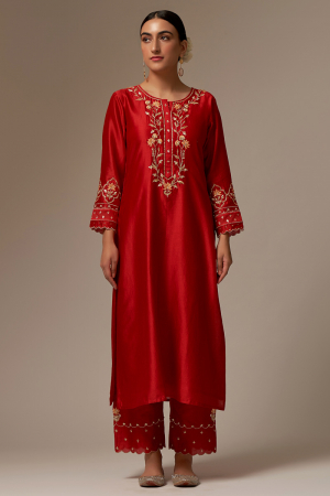 red silk chanderi kurta and pants