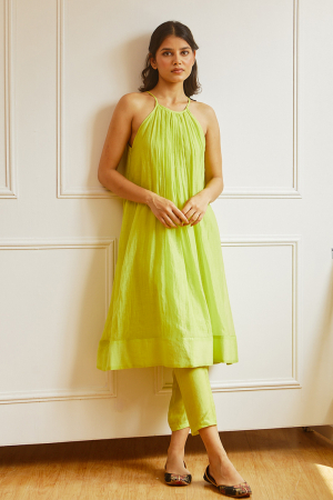 Handwoven Chanderi Sleeveless Tunic Dress (Set of 2)