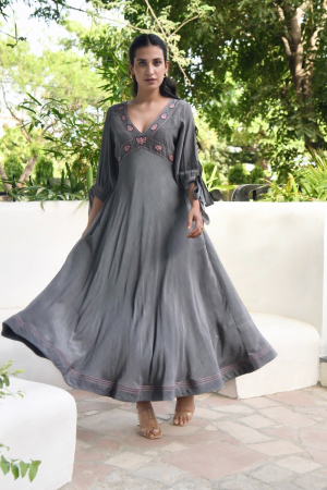 Smoked Grey Banglori Silk Dress