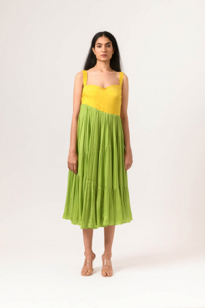 Yellow-Green Asymmetrical Gather Dress
