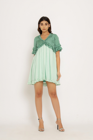 Teal-Tea Green Frill Dress