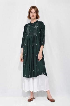 green fern sara silk overlay tunic dress