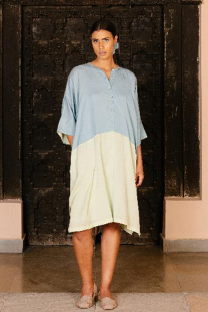 Color Blocked One Size Blue/Green Tunic