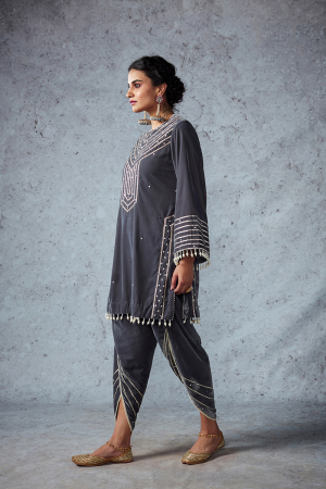 grey velvet kurta and salwar set