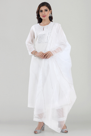 White Gota Embroidered Chanderi Silk Kurta Set