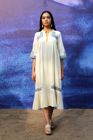 off white handwoven handspun cotton Mid Calf Length Dress