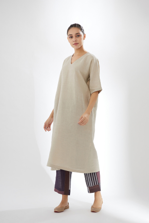 V Neck Tunic Set With Contrast Trousers 