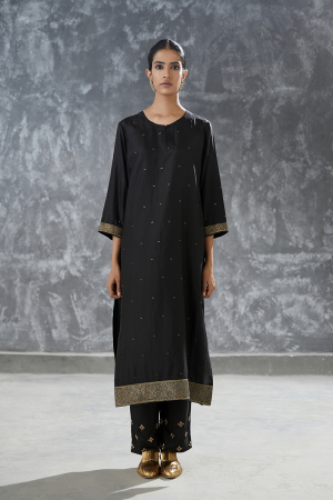 onyx hand embroidered silk tunic