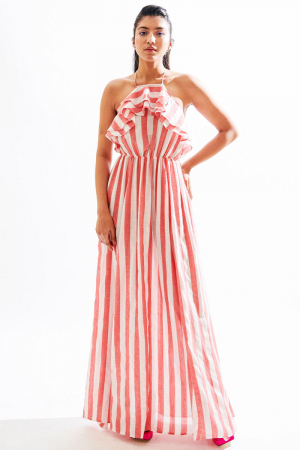 red - white Even Stripes cosimo dress