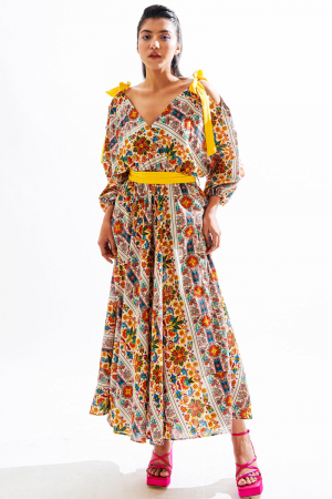multicolor Mixed Geometrics Print dolmain maxi dress