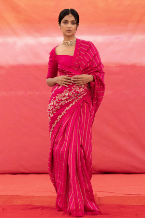 Pink Striped silk saree with Blouse