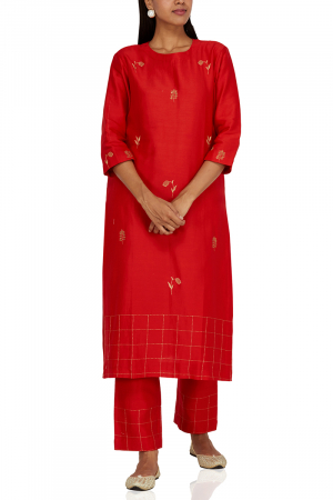 Red Oorja resham zardozi kurta with straight  pants 