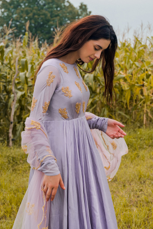 Lavender hand embroidered worked anarkali with dupatta