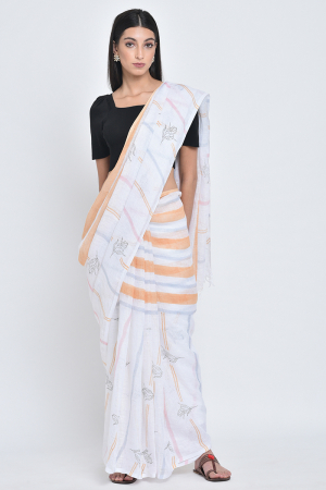 Multicolor Niri Handpainted Linen Sari