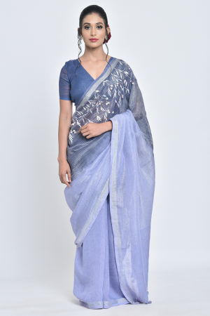 indigo ketki i hand-embroidered linen sari