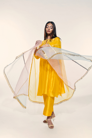 yellow chanderi cotton silk arya kurta set