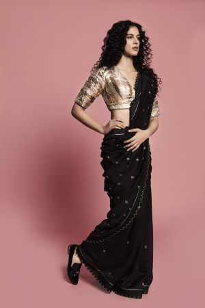 Black and gold Mirik Handwoven Silk Sari  

