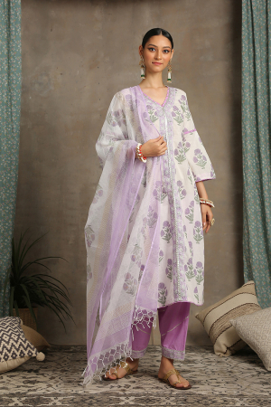Lavender and white Sahar Kurta set