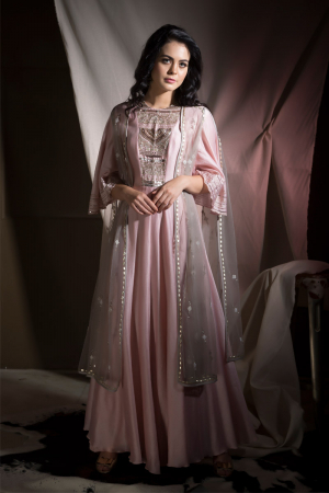 Floor Length Anarkali Gown With Cape Dupatta
