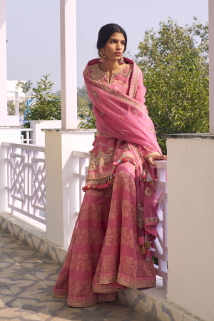 Pink embroidered kurta and sharara set