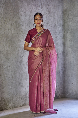 Purple shambhavi saree with bandhani print blouse pcs