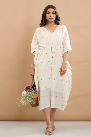 white and red heart Kaftan with sepreat slip
