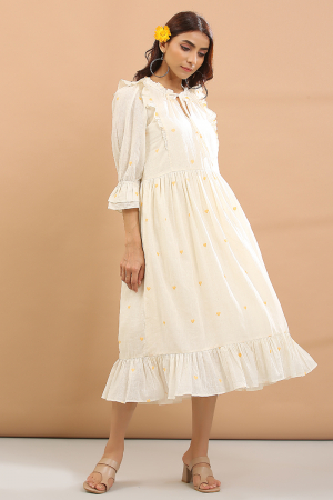 white and yellow heart Frill dress