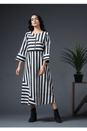 Striped Ikat zipper dress