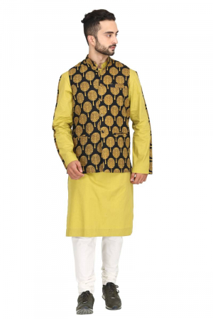 Mughal tree print bundi with mustard kurta set