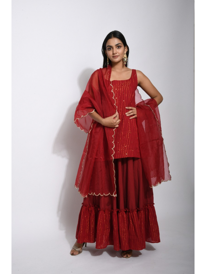 Buy Rangriti Sky Blue Cotton Kurta Skirt Set With Dupatta for Women Online  @ Tata CLiQ