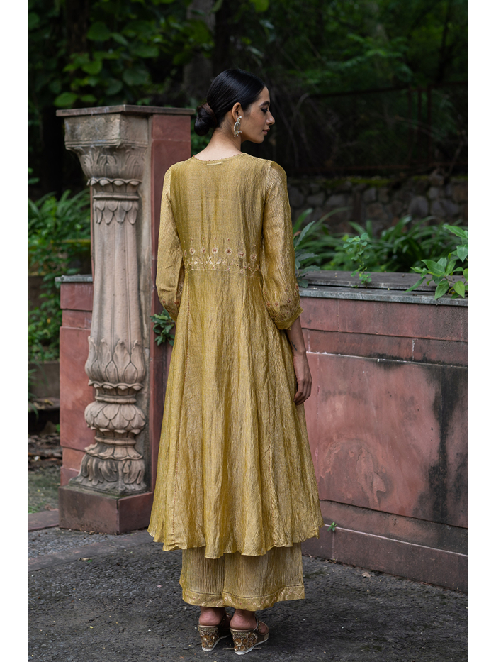 Kasavu Elegance Golden Tissue Straight Kurta- Lobha Deepthis
