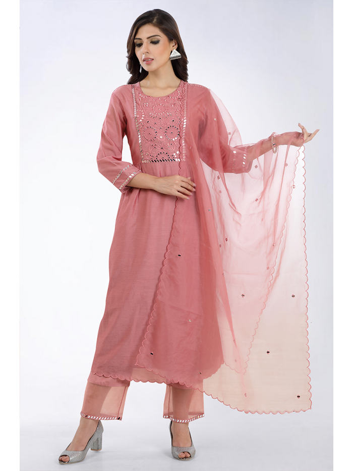 Zari Foil Print Chanderi Silk With Dupatta For girls Kurta Set – Silvermerc  Designs