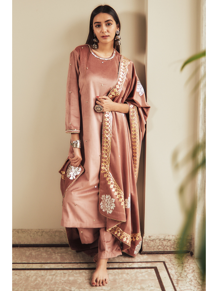 Buy Royal Tissue Velvet Kurta Set Online in India - Ambraee