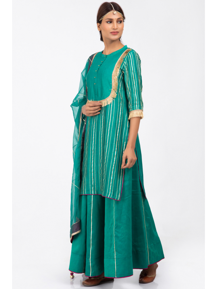 SNP 320-Blue gota kurta skirt set – Shyam Narayan Prasad
