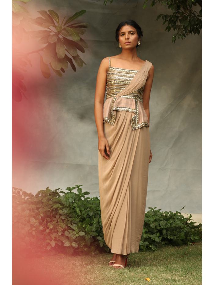 Buy Saaj by Ankita Metallic Embroidered Saree Gown Online  Aza Fashions