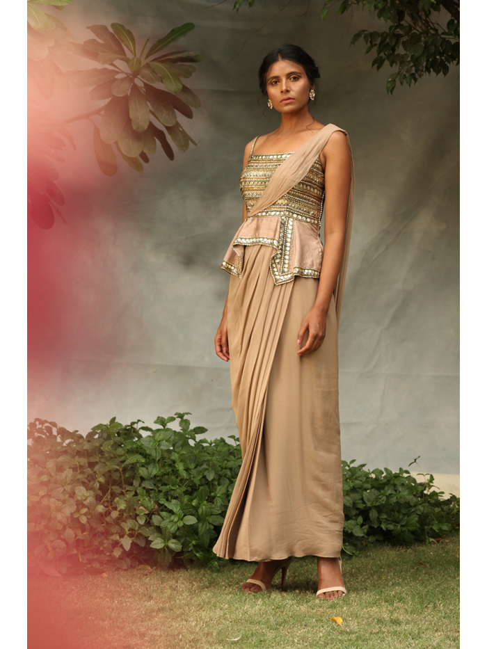 Buy Fashion Online Saree Women's Gown ( Beige ) at Amazon.in
