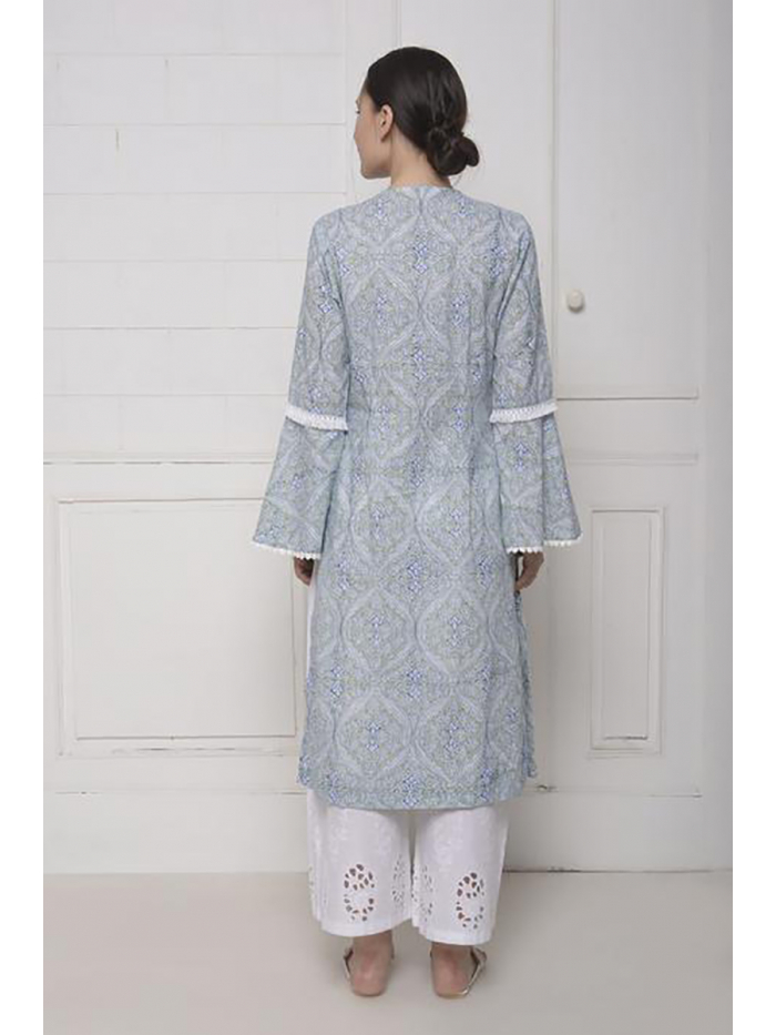 Buy Blue Kantha Cotton Hand Embellished Crochet Estelle Bell Sleeve Kurta  For Women by Roze Online at Aza Fashions.