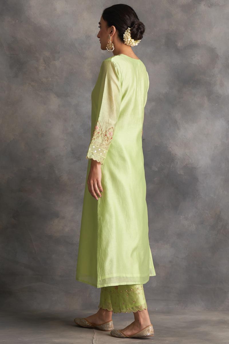 light green silk chanderi kurta and pants