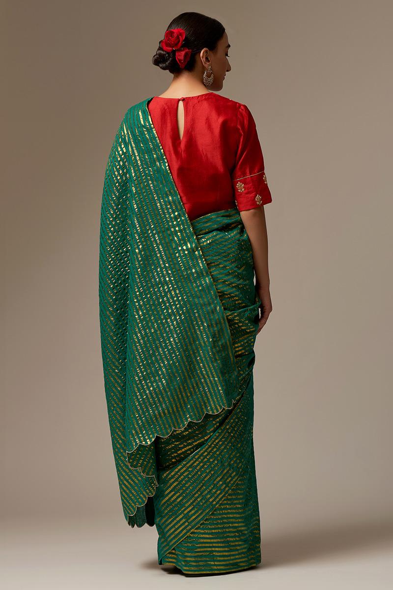 green and red cotton and silk chanderi sarees set