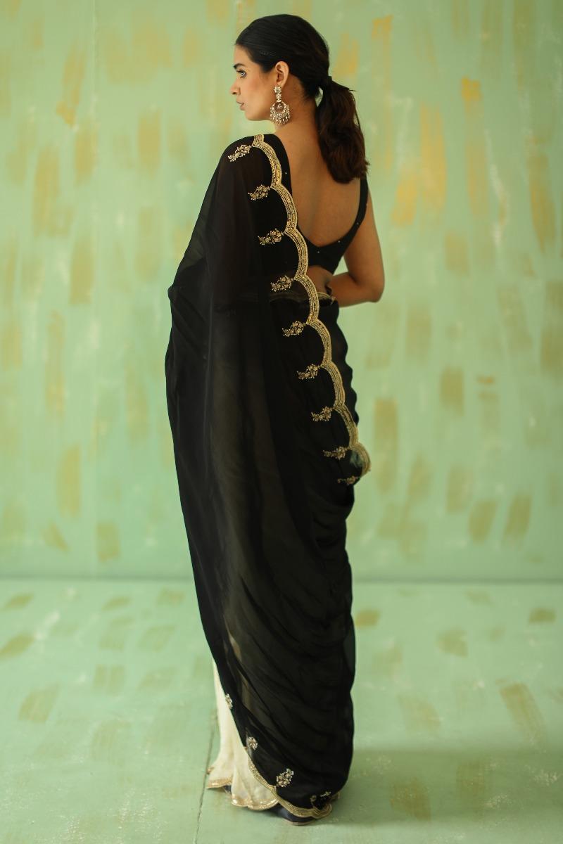 Black Embroidered Ombre Saree Set