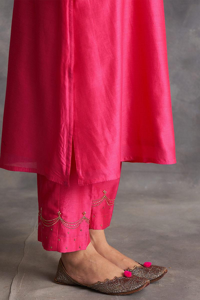 fuchsia silk chanderi kurta and pants