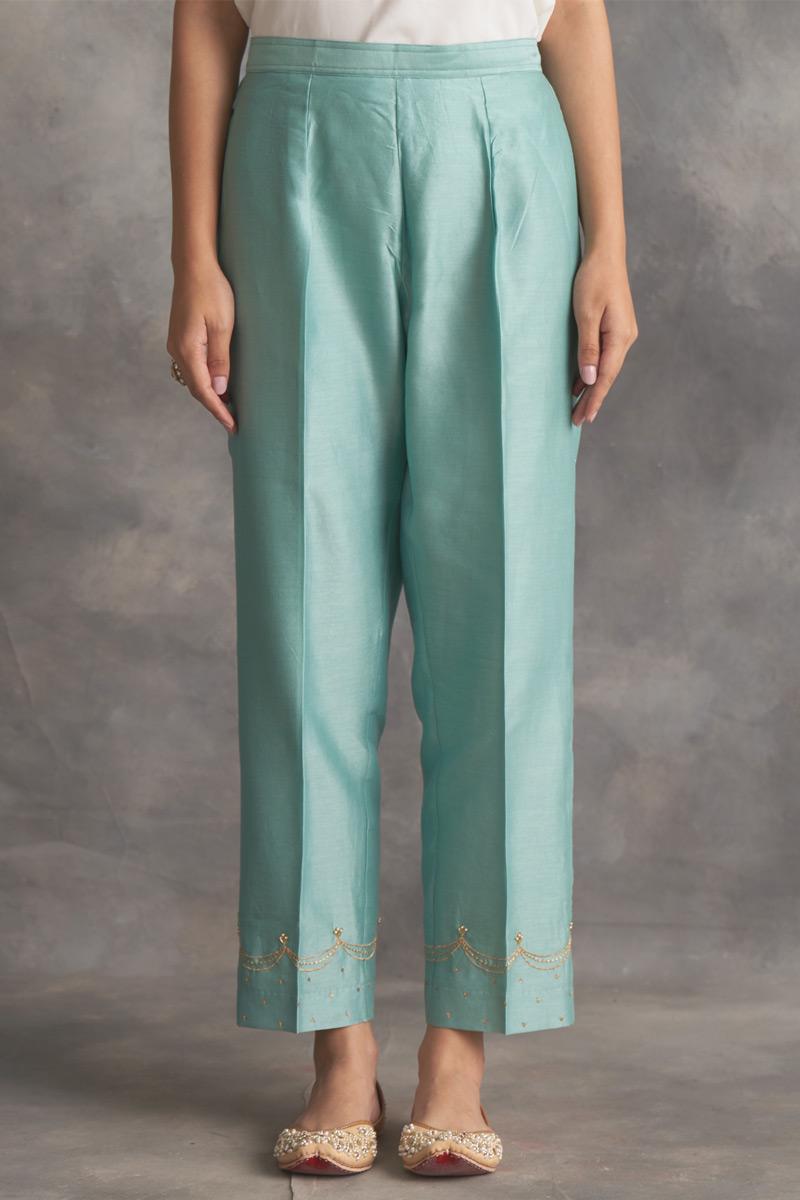 blue silk chanderi kurta and pants
