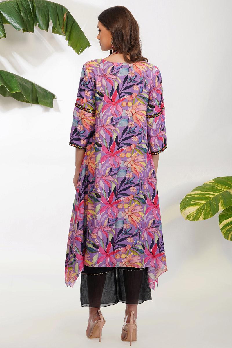Lavender tropical flower printed tunic set