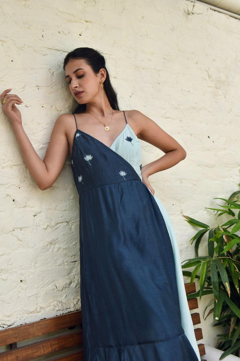 Powder Blue Banglori Silk & Modal Silk Dress
