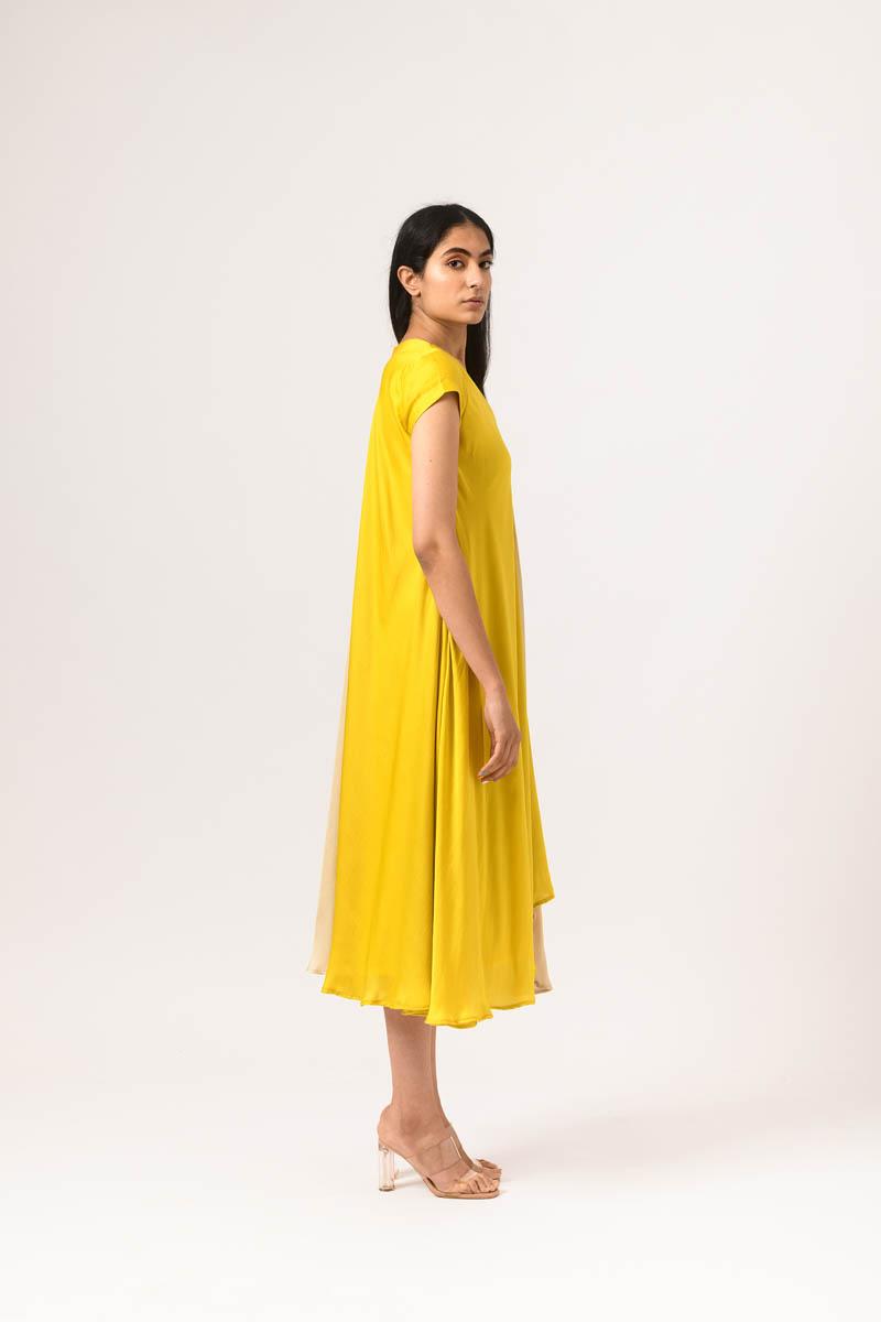 Yellow-Ecru Cap Dress