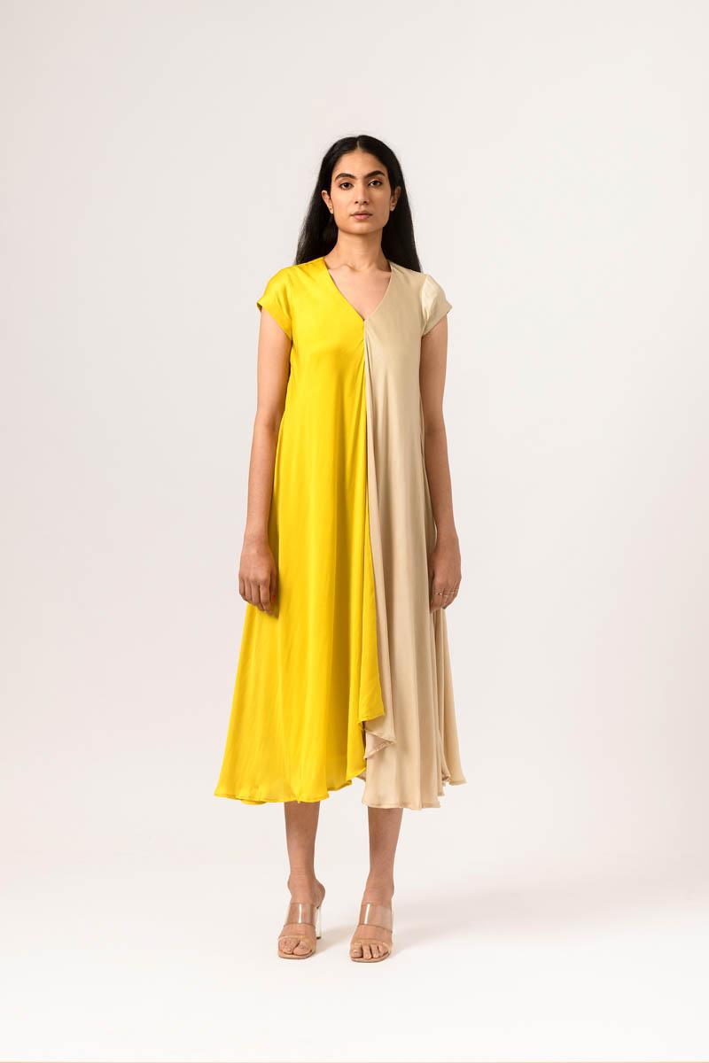 Yellow-Ecru Cap Dress