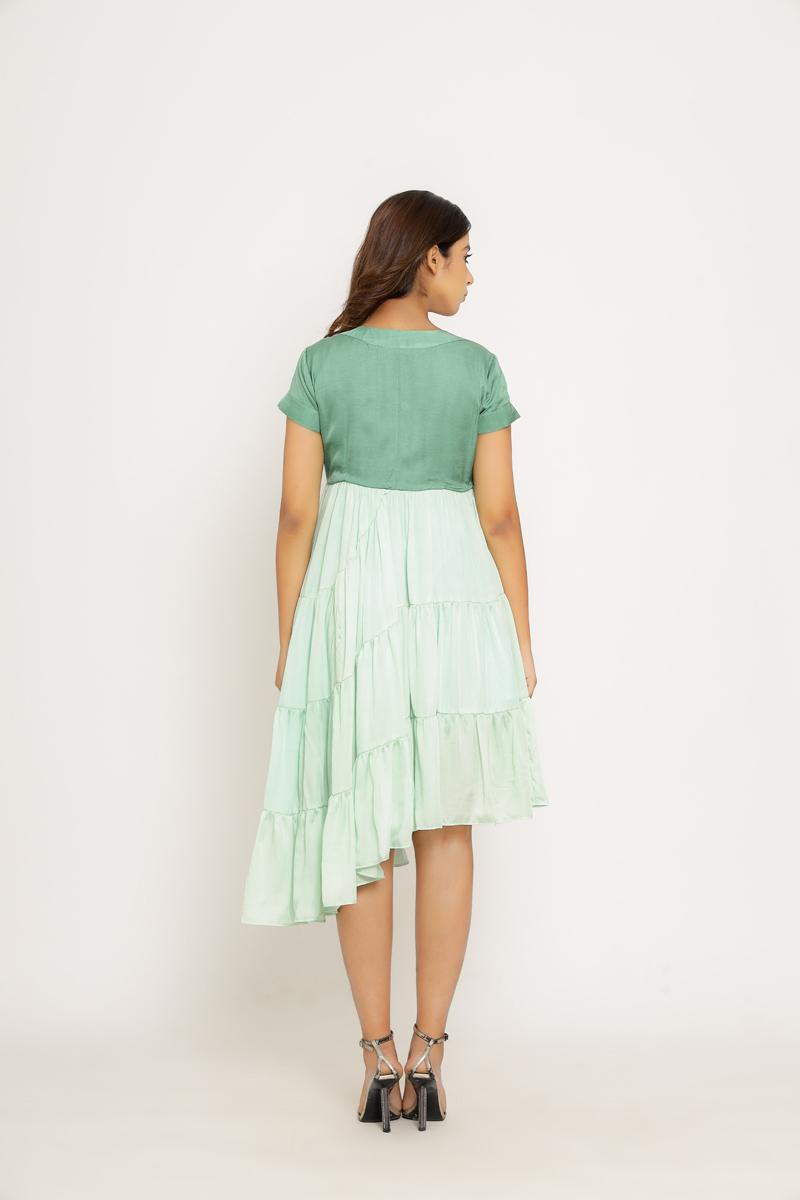 Teal-Tea Green Asymmetrical Dress