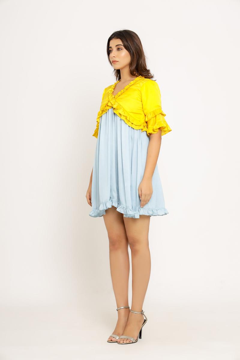 Yellow-Ice Blue Frill Dress