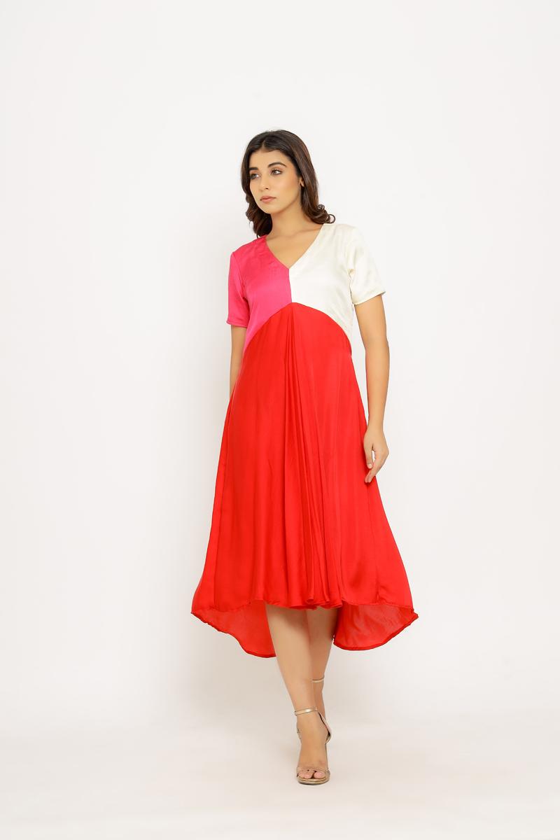 Red-Pink Midi Dress